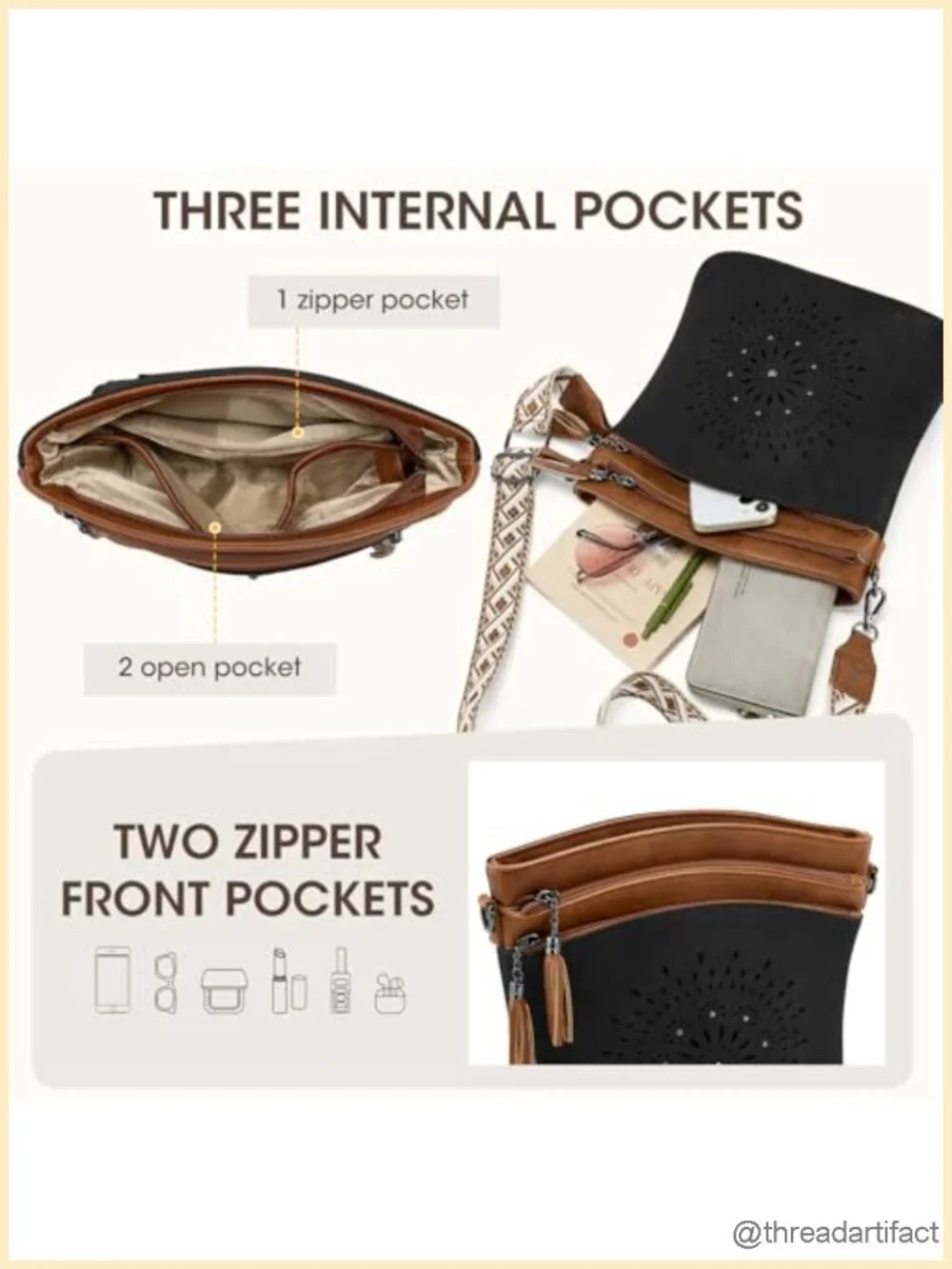 Medium Faux Leather Crossbody Bag with Guitar Strap